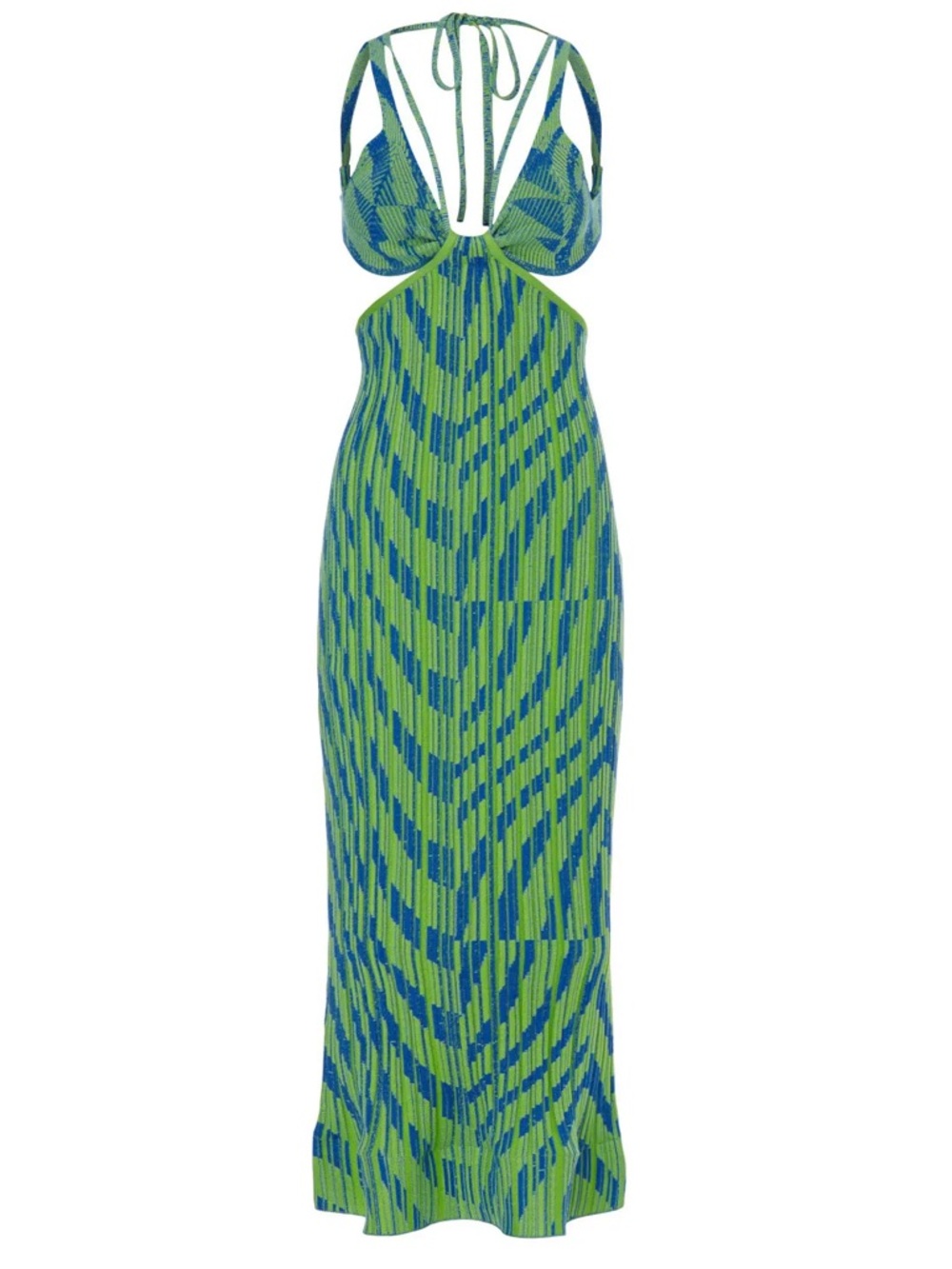 Philosophy di Lorenzo Serafini Blue Green Cutout Printed Ribbed-Knit Midi Dress